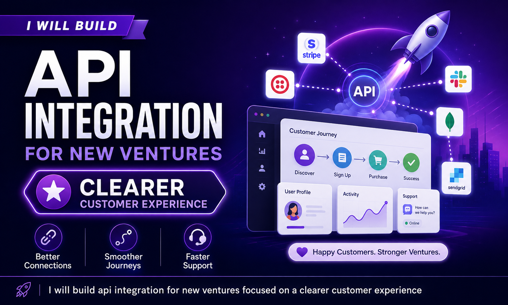 I will build api integration for new ventures focused on a clearer customer experience