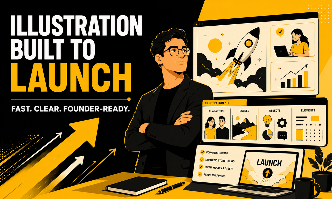 I will build illustration for founder-led businesses focused on an efficient launch