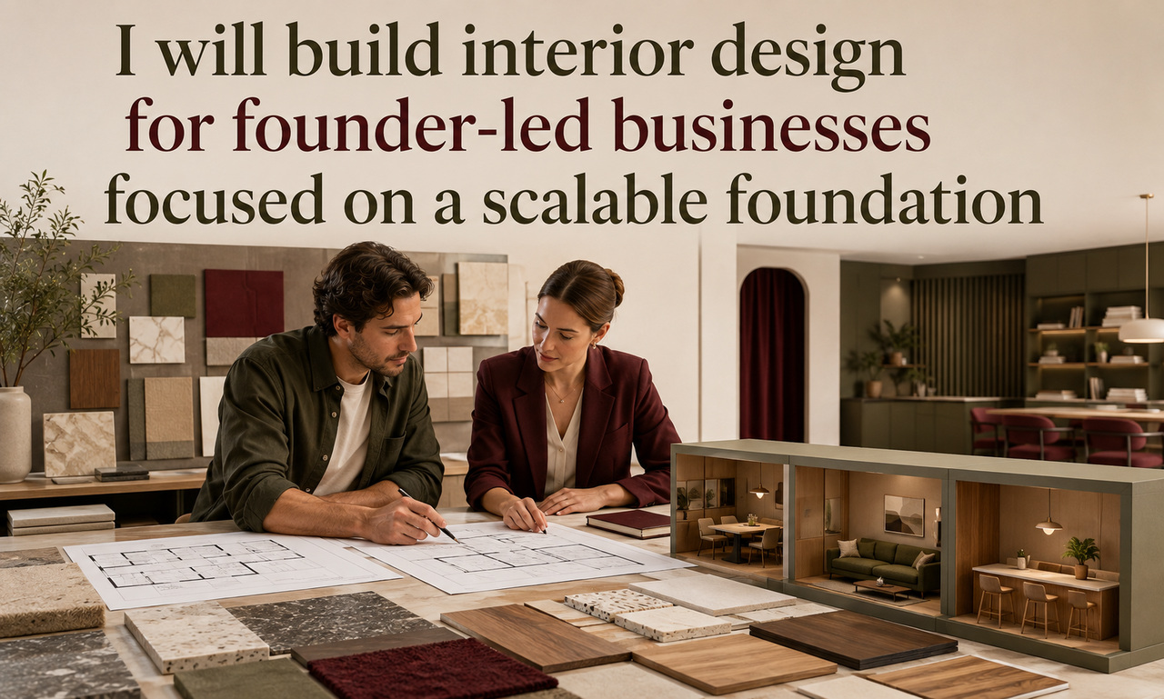 I will build interior design for founder-led businesses focused on a scalable foundation