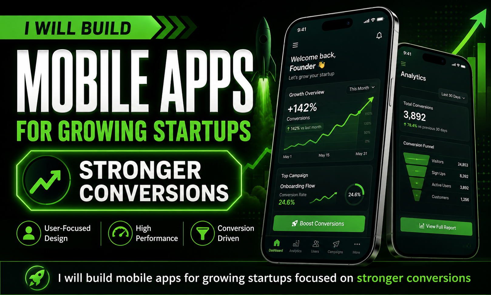 I will build mobile apps for growing startups focused on stronger conversions