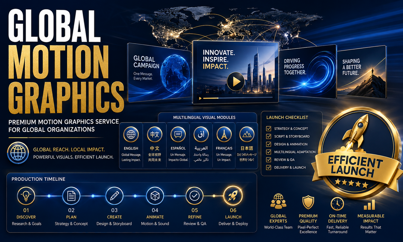 I will build motion graphics for global organizations focused on an efficient launch