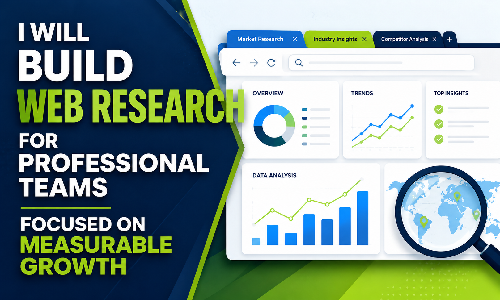I will build web research for professional teams focused on measurable growth