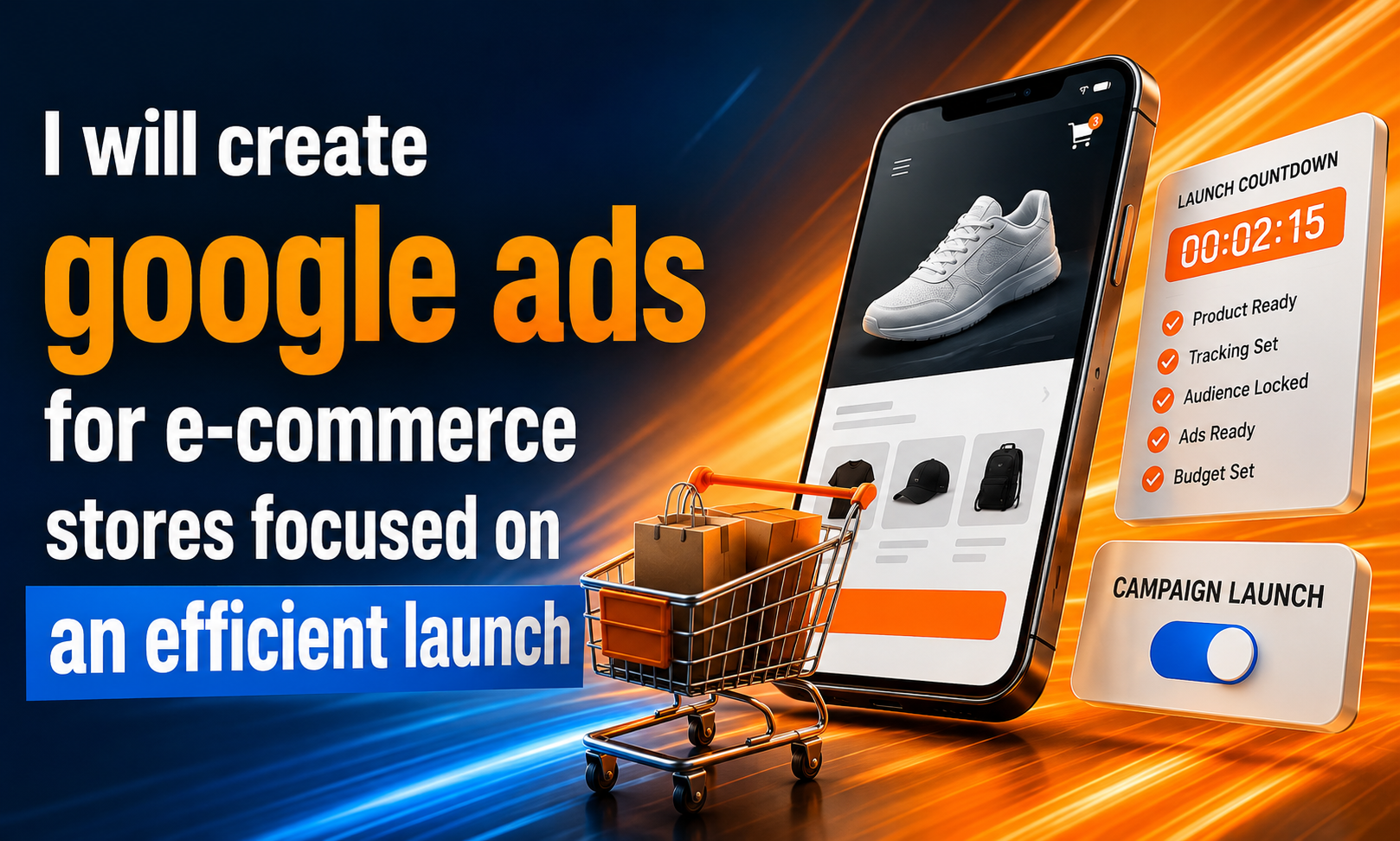 I will create google ads for e-commerce stores focused on an efficient launch