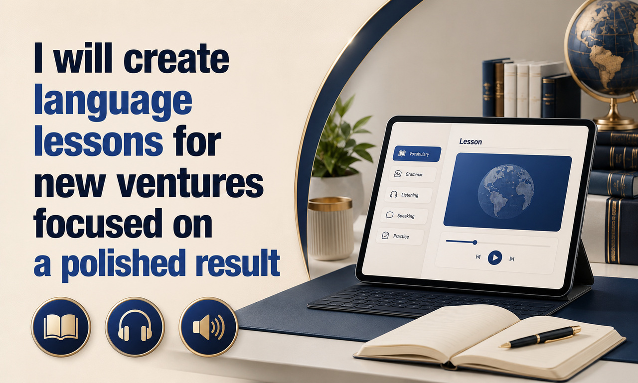 I will create language lessons for new ventures focused on a polished result