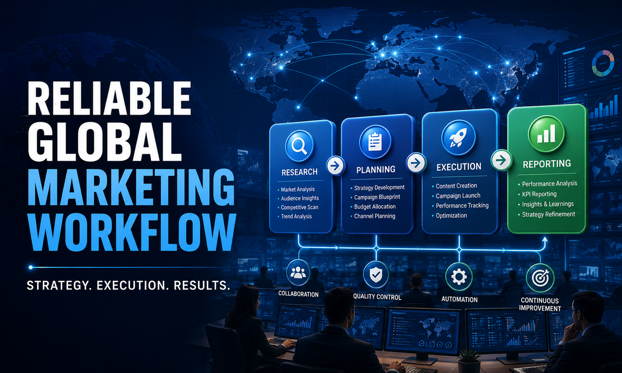 I will create marketing strategy for global organizations focused on a reliable workflow