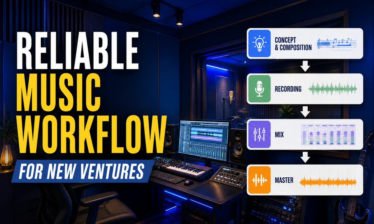 I will create music production for new ventures focused on a reliable workflow