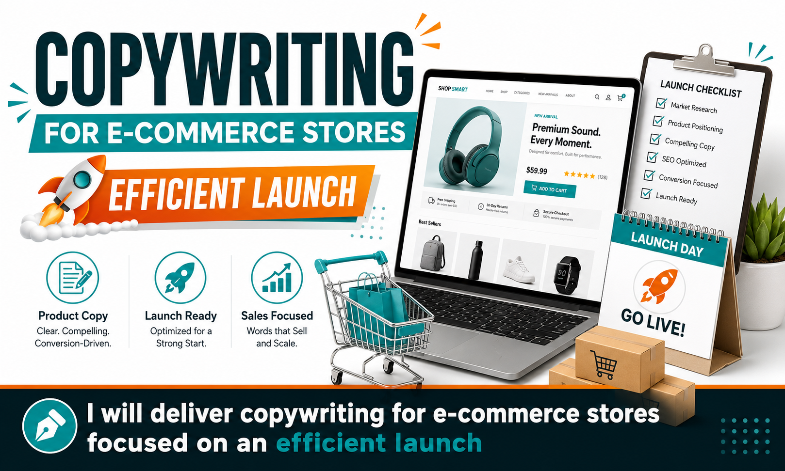 I will deliver copywriting for e-commerce stores focused on an efficient launch