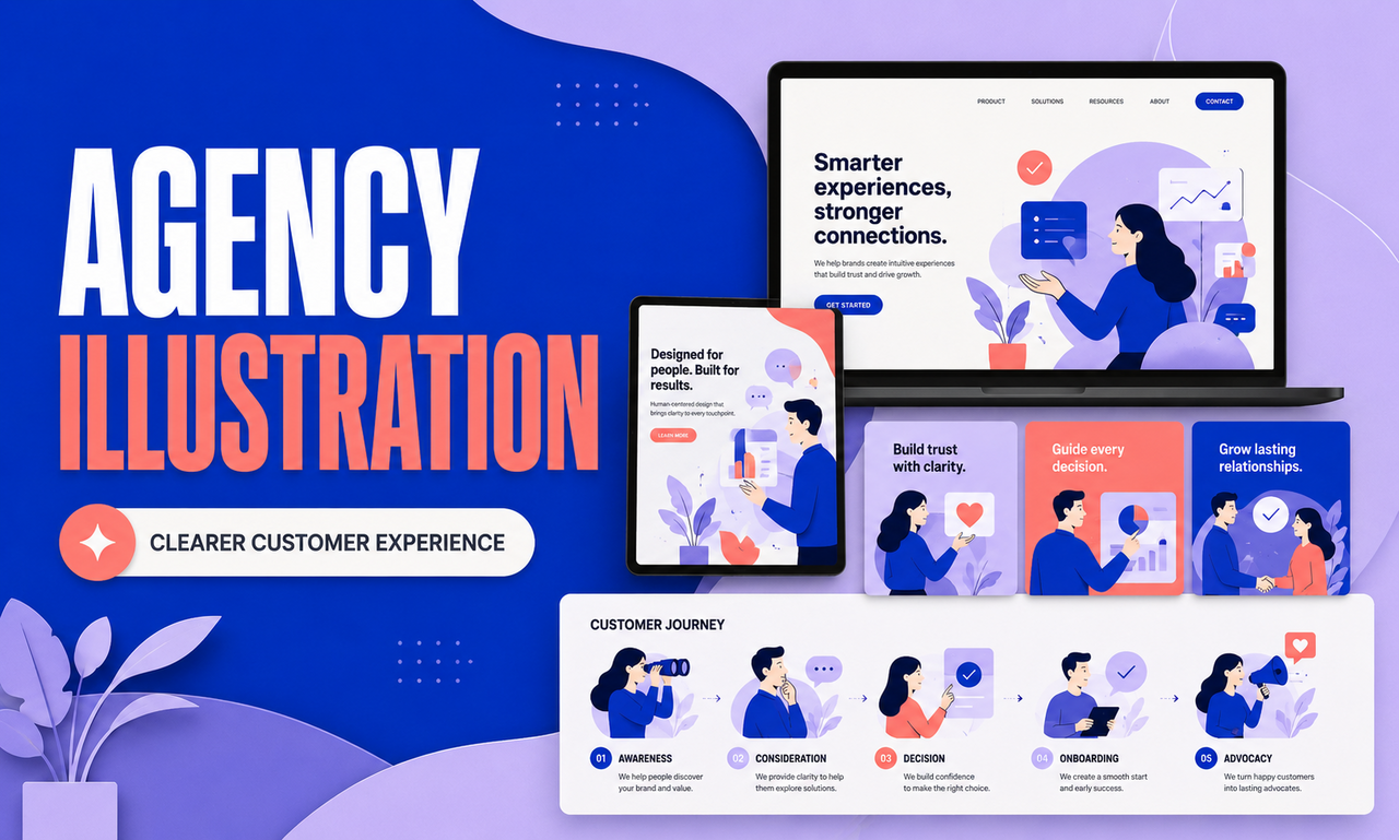 I will deliver illustration for creative agencies focused on a clearer customer experience