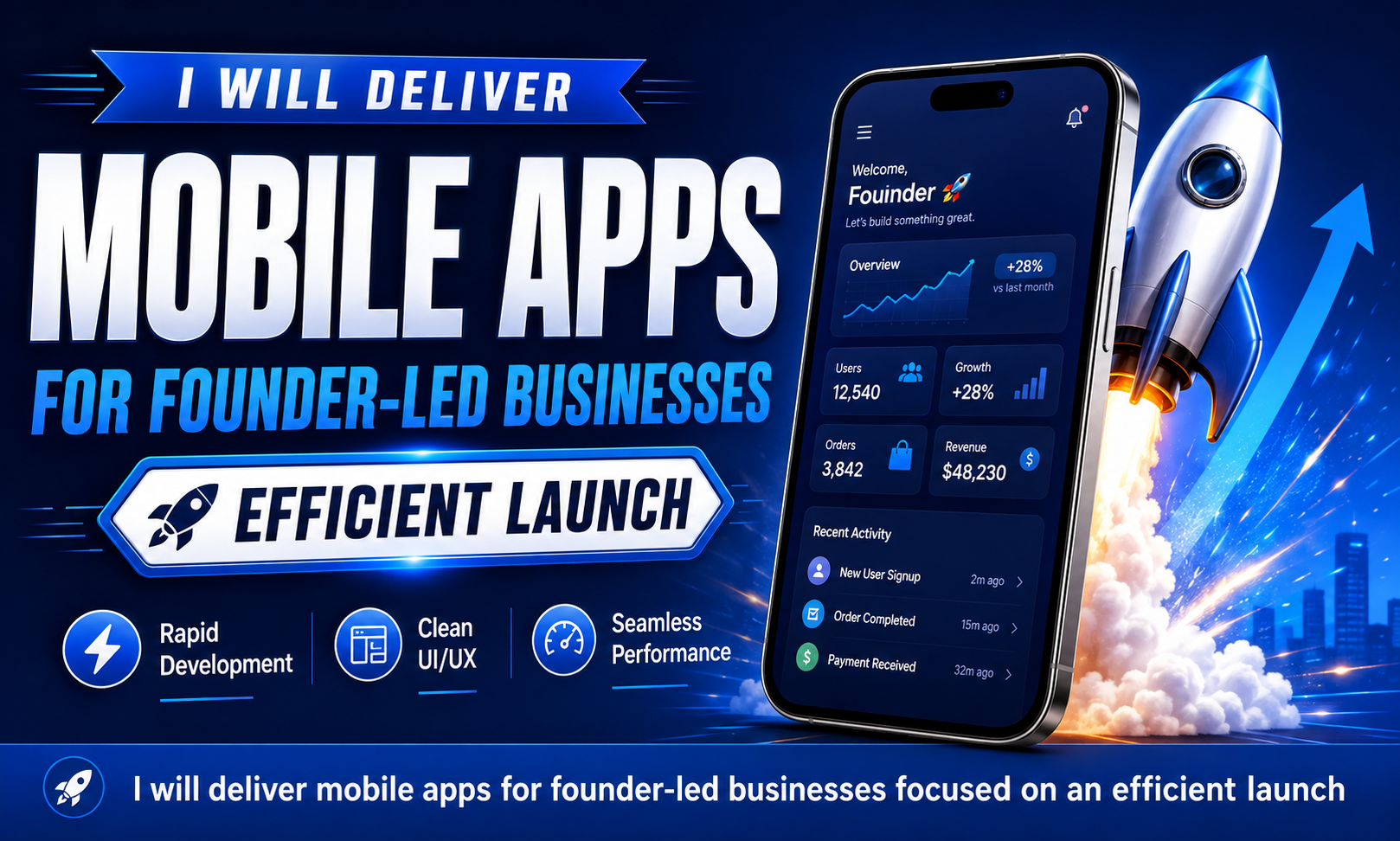 I will deliver mobile apps for founder-led businesses focused on an efficient launch