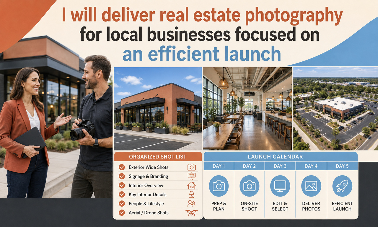 I will deliver real estate photography for local businesses focused on an efficient launch