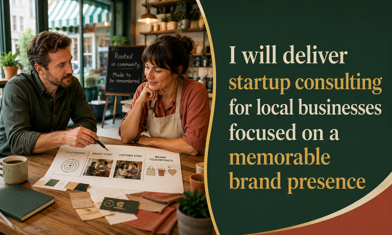 I will deliver startup consulting for local businesses focused on a memorable brand presence