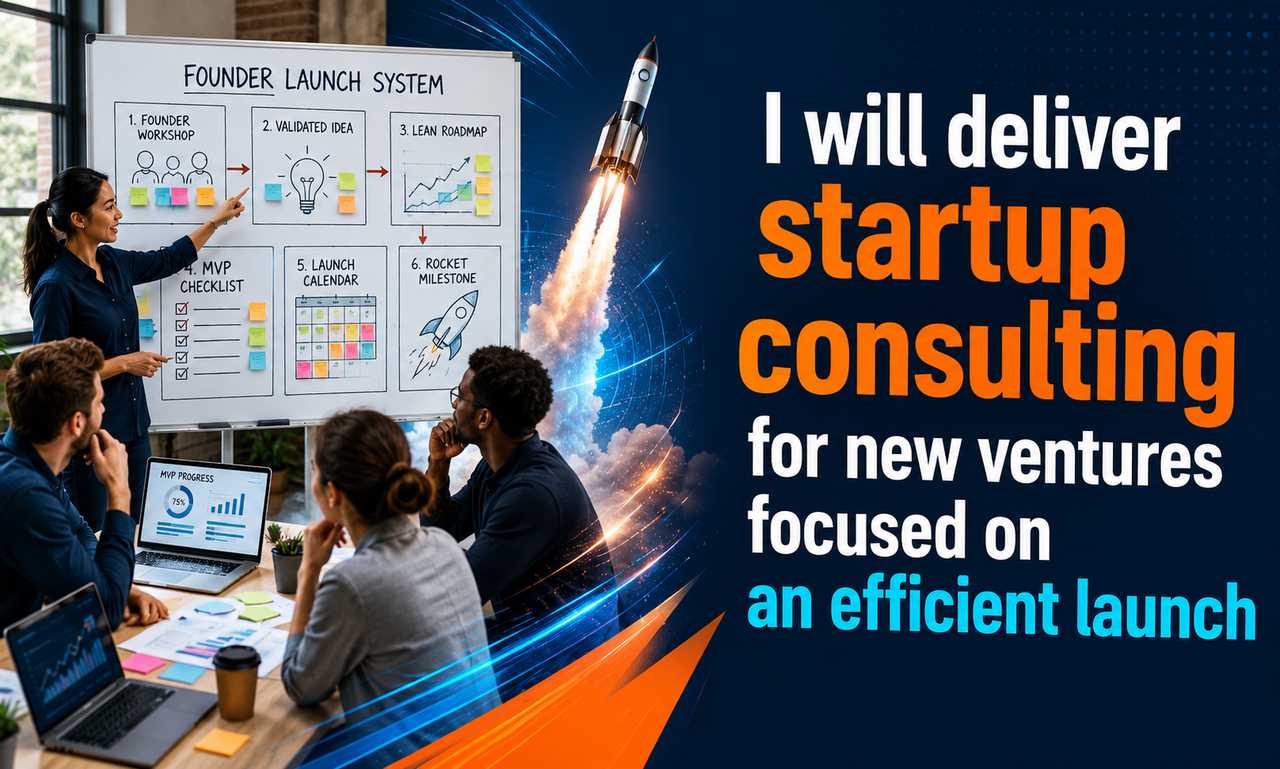 I will deliver startup consulting for new ventures focused on an efficient launch