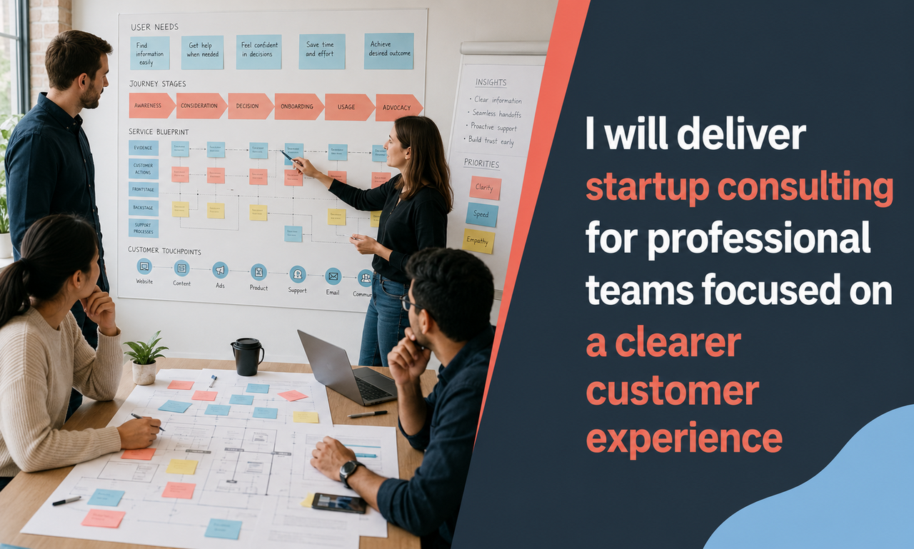 I will deliver startup consulting for professional teams focused on a clearer customer experience