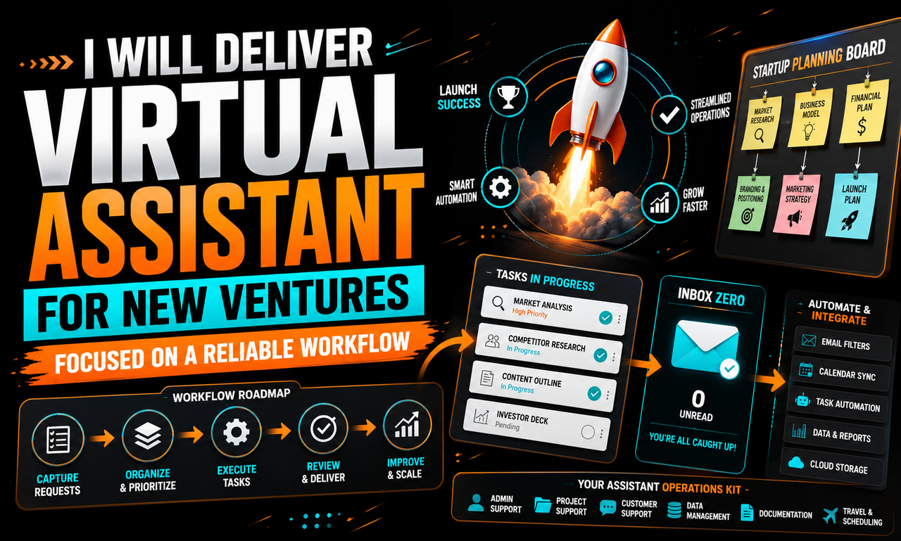 I will deliver virtual assistant for new ventures focused on a reliable workflow