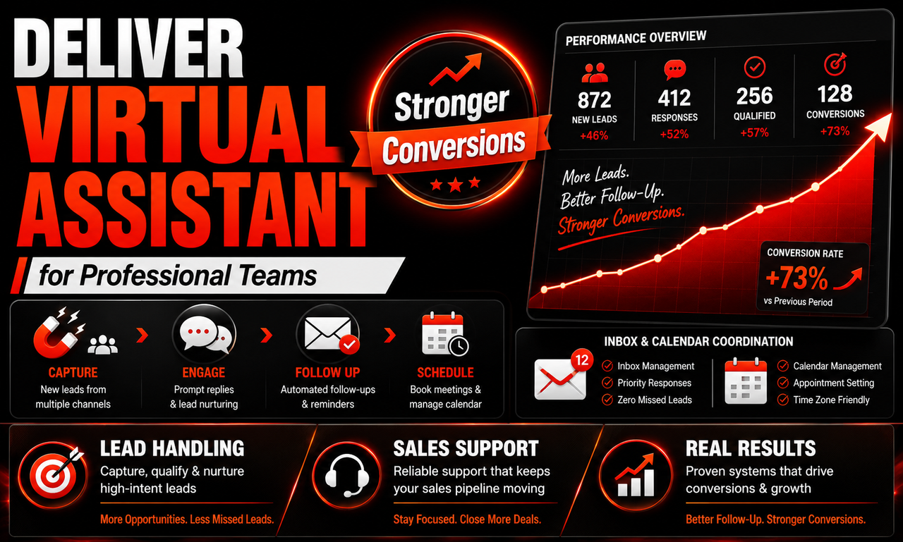 I will deliver virtual assistant for professional teams focused on stronger conversions