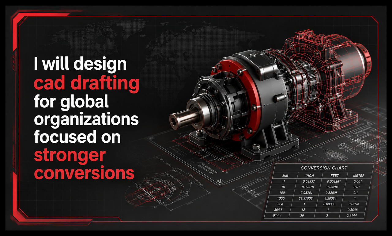 I will design cad drafting for global organizations focused on stronger conversions