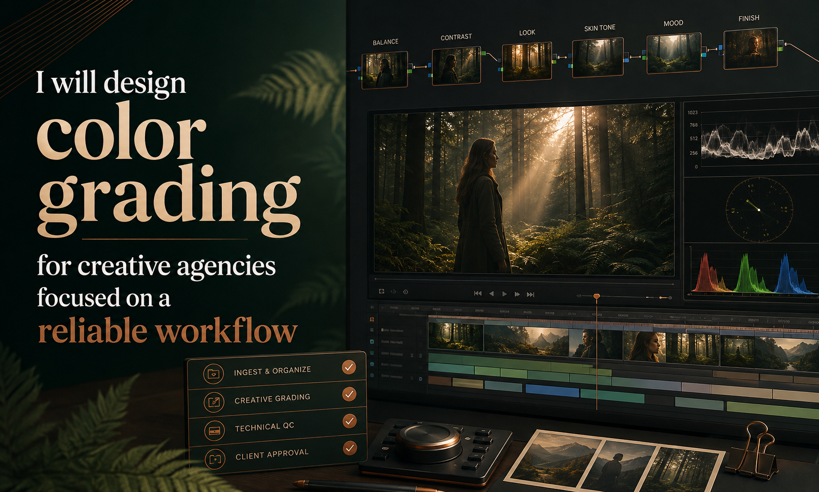 I will design color grading for creative agencies focused on a reliable workflow