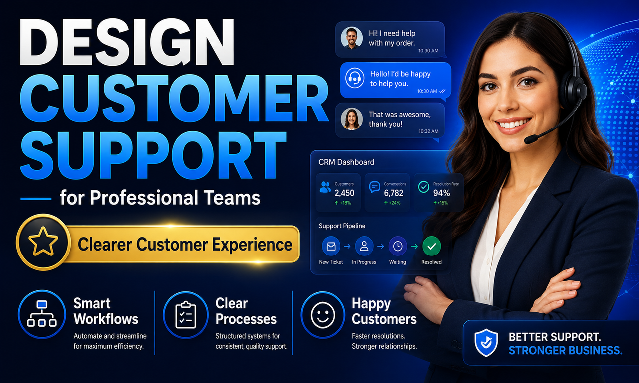 I will design customer support for professional teams focused on a clearer customer experience