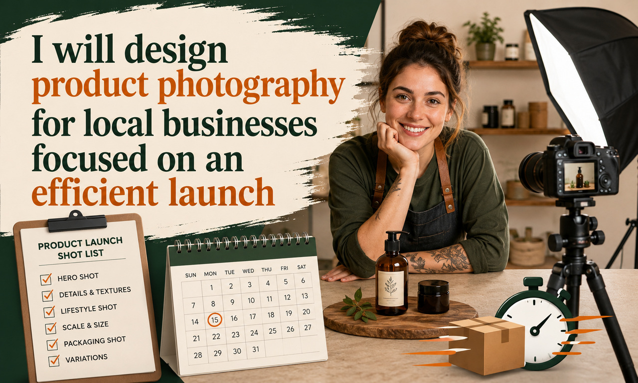 I will design product photography for local businesses focused on an efficient launch