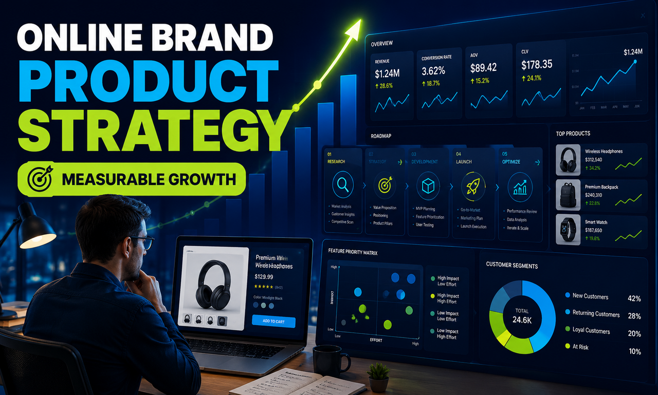 I will design product strategy for online brands focused on measurable growth