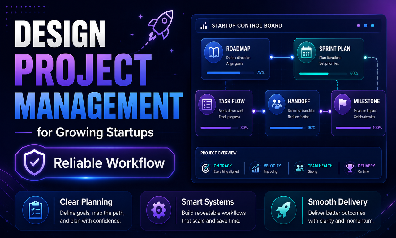 I will design project management for growing startups focused on a reliable workflow
