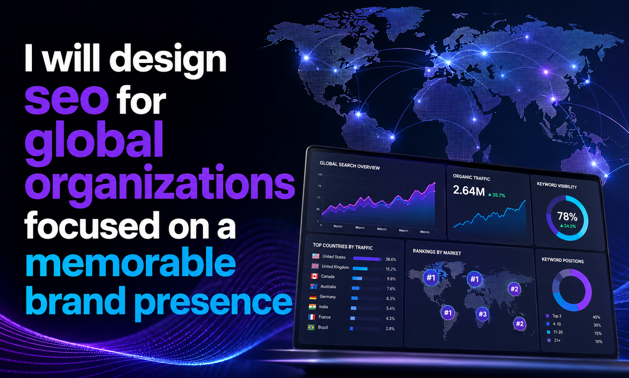 I will design seo for global organizations focused on a memorable brand presence
