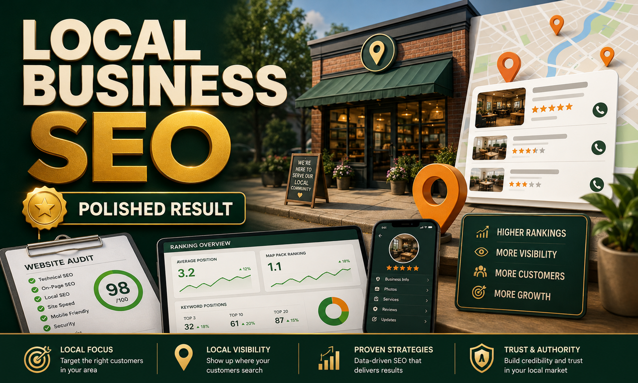 I will design seo for local businesses focused on a polished result