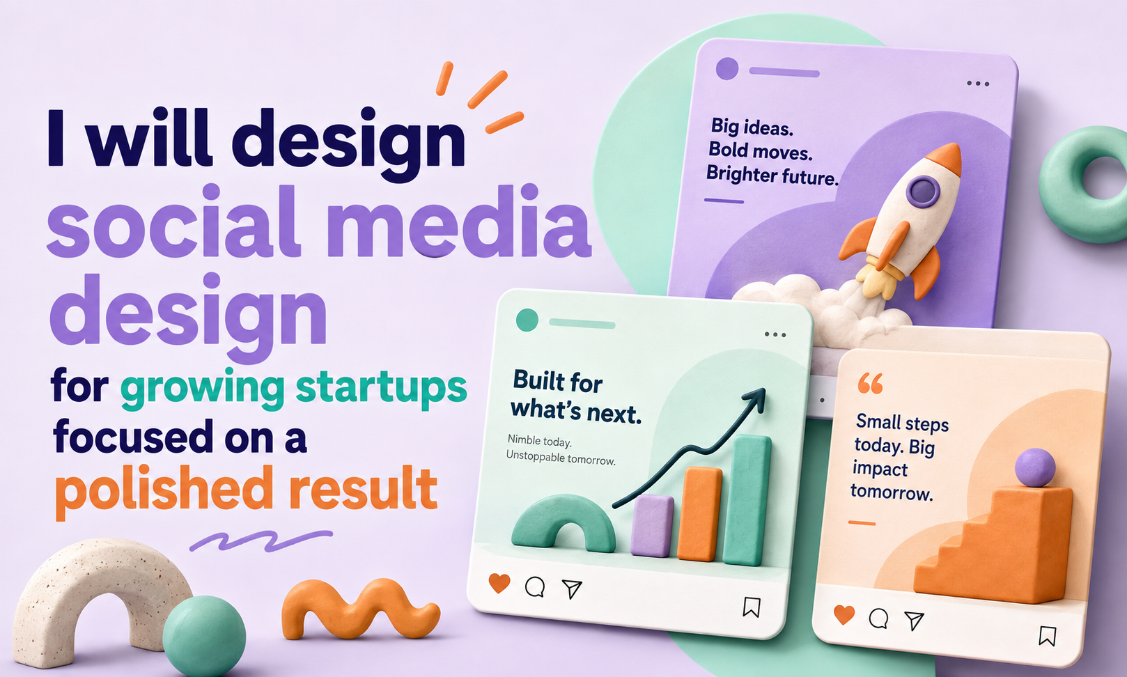 I will design social media design for growing startups focused on a polished result