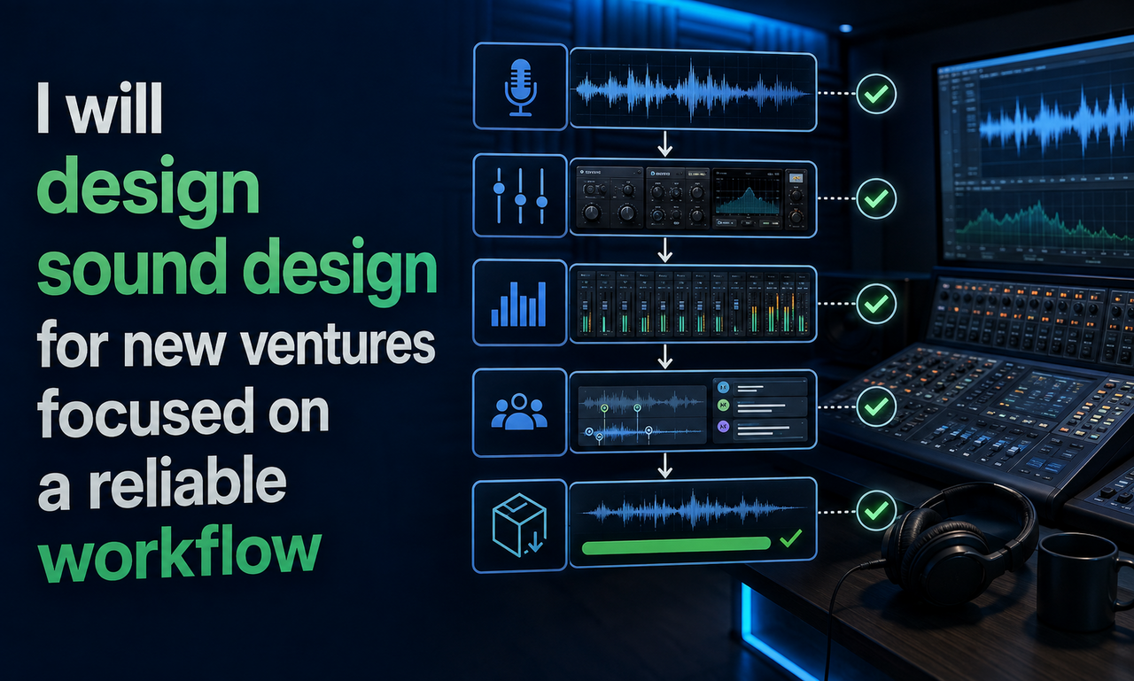 I will design sound design for new ventures focused on a reliable workflow