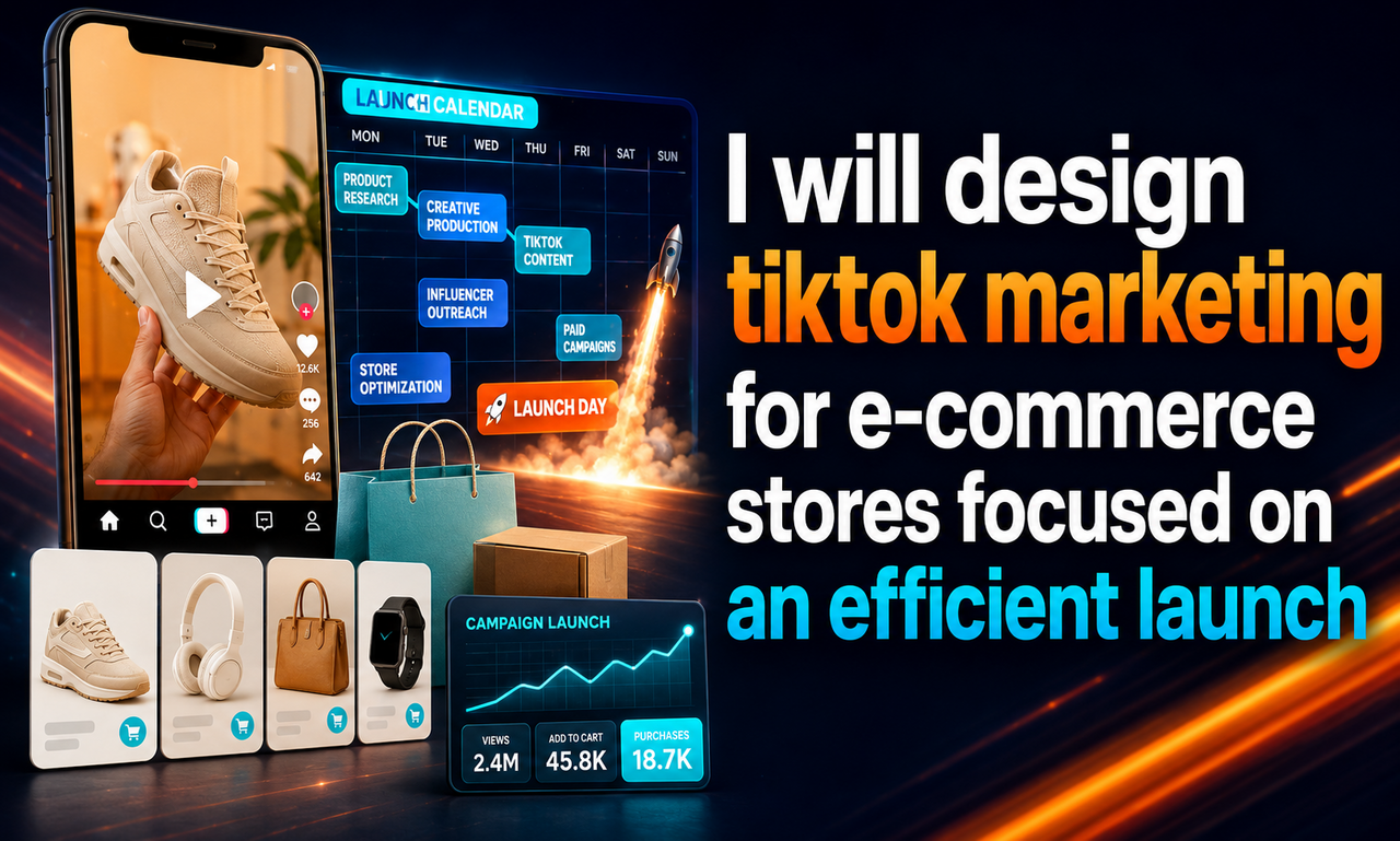 I will design tiktok marketing for e-commerce stores focused on an efficient launch
