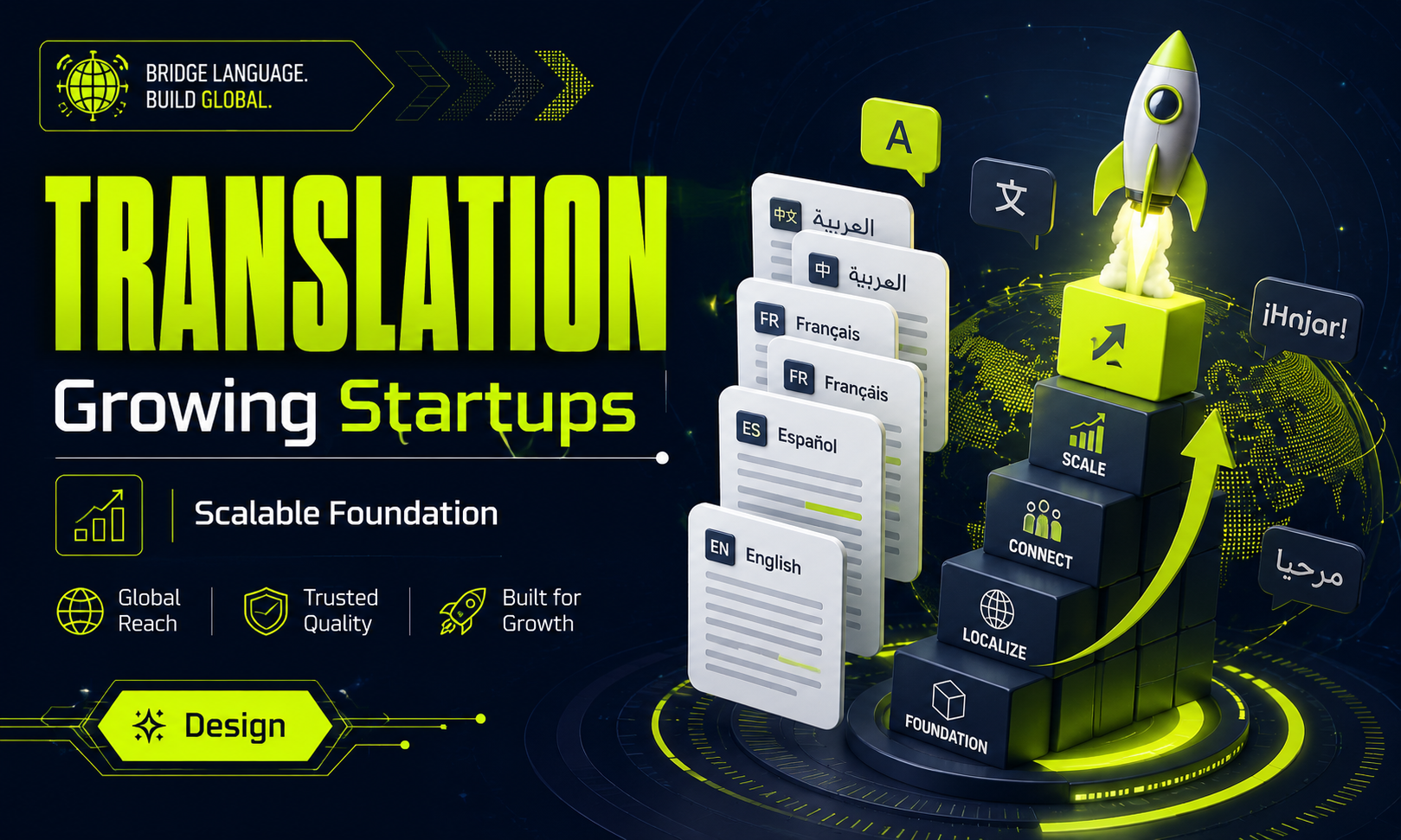 I will design translation for growing startups focused on a scalable foundation