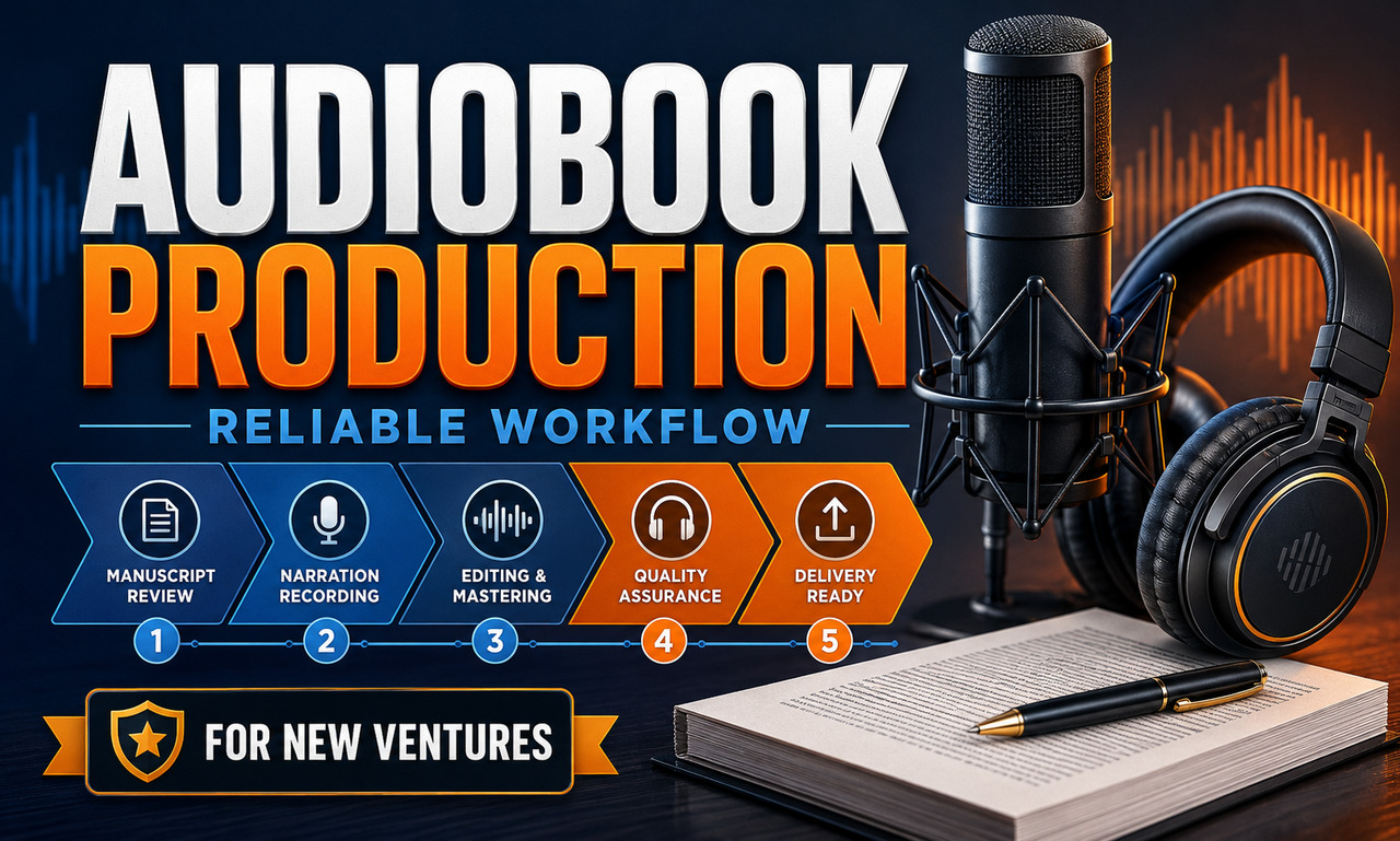 I will develop audiobook production for new ventures focused on a reliable workflow