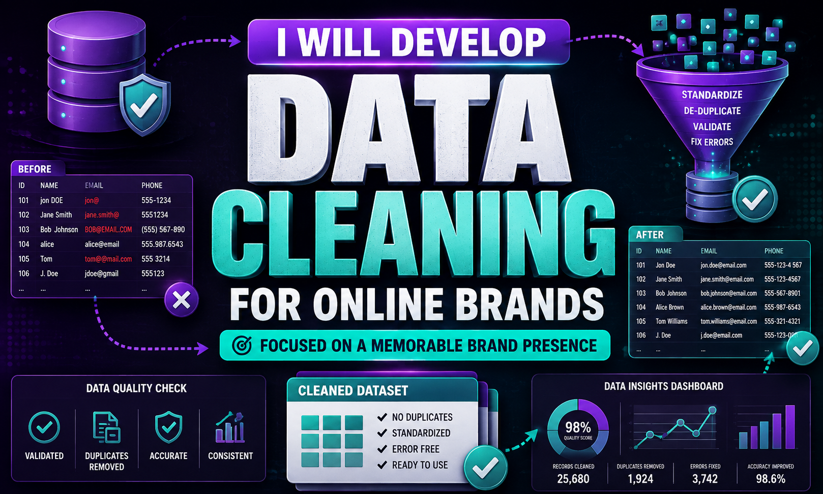 I will develop data cleaning for online brands focused on a memorable brand presence