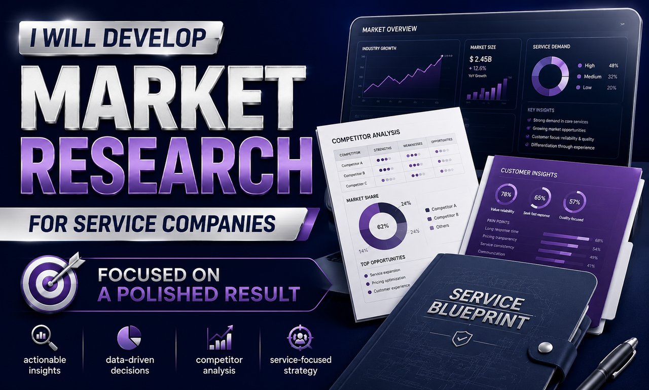 I will develop market research for service companies focused on a polished result