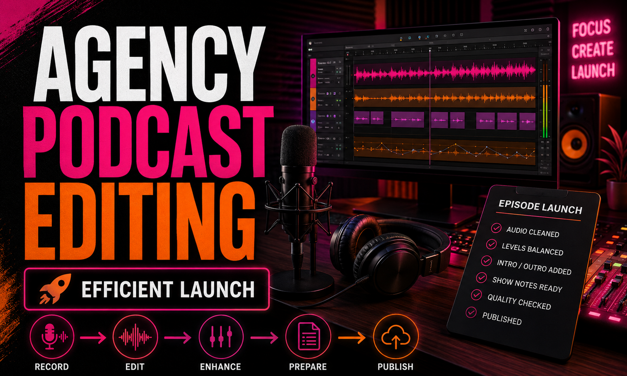 I will develop podcast editing for creative agencies focused on an efficient launch