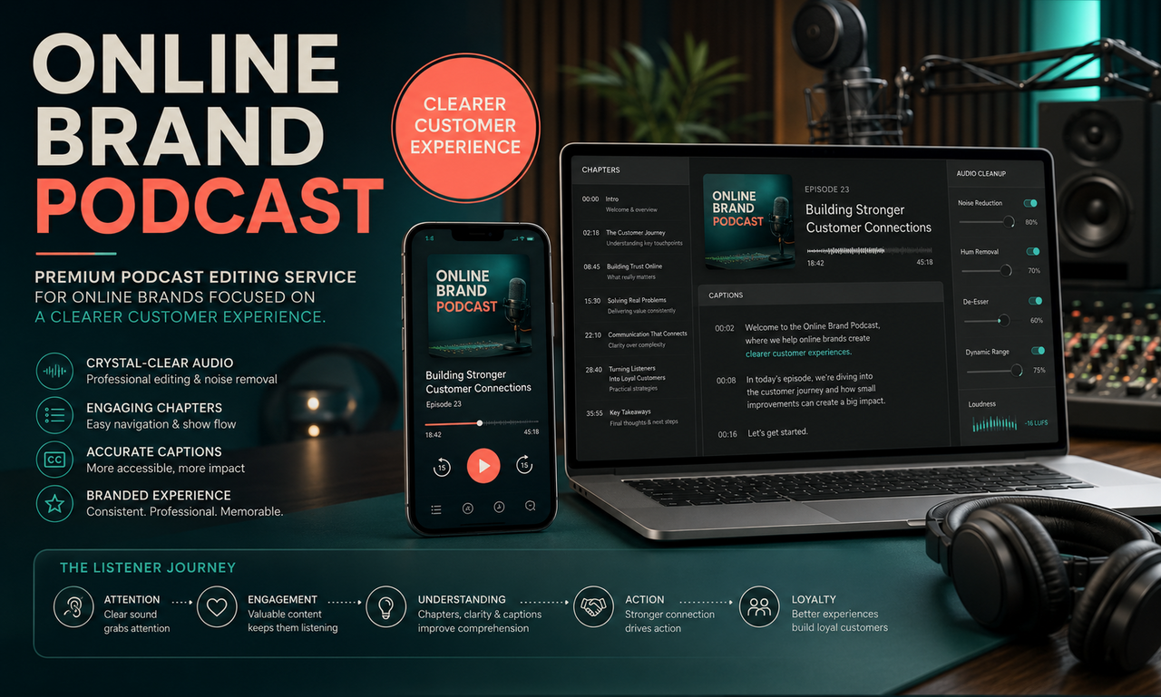 I will develop podcast editing for online brands focused on a clearer customer experience