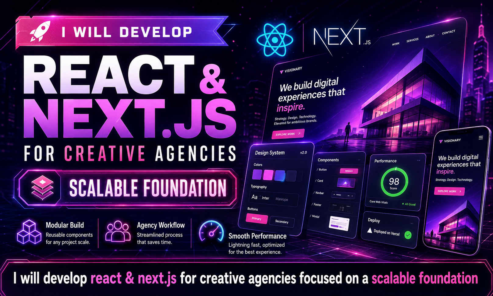 I will develop react & next.js for creative agencies focused on a scalable foundation