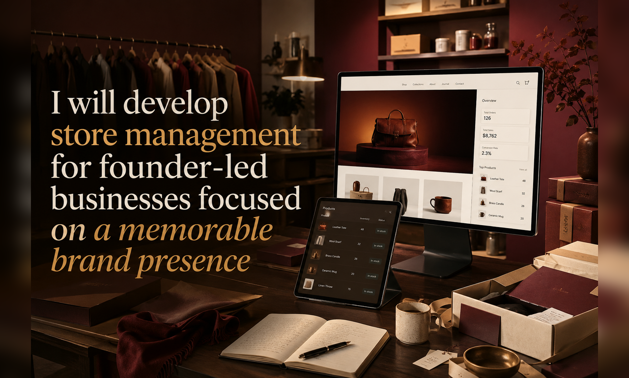 I will develop store management for founder-led businesses focused on a memorable brand presence
