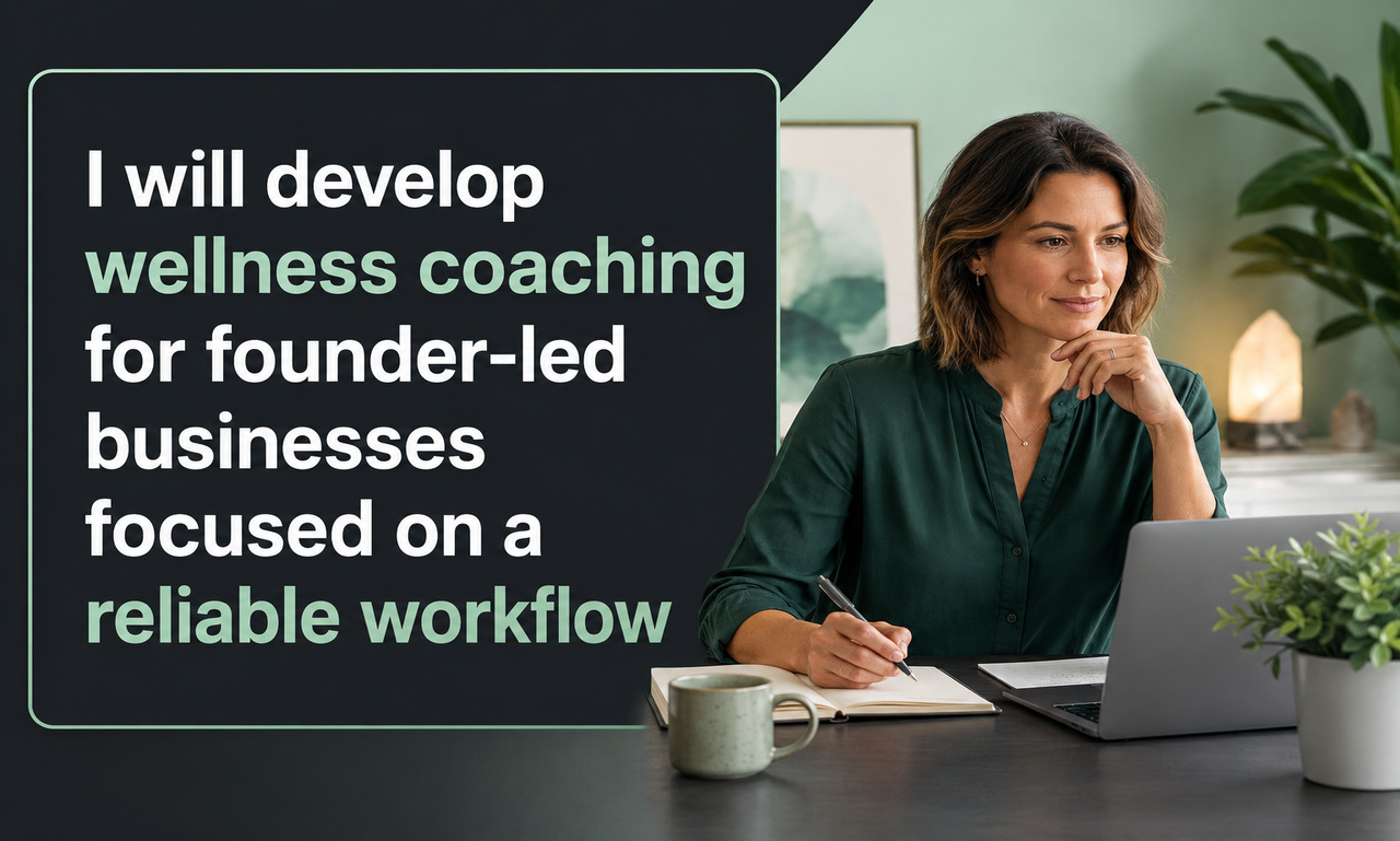 I will develop wellness coaching for founder-led businesses focused on a reliable workflow