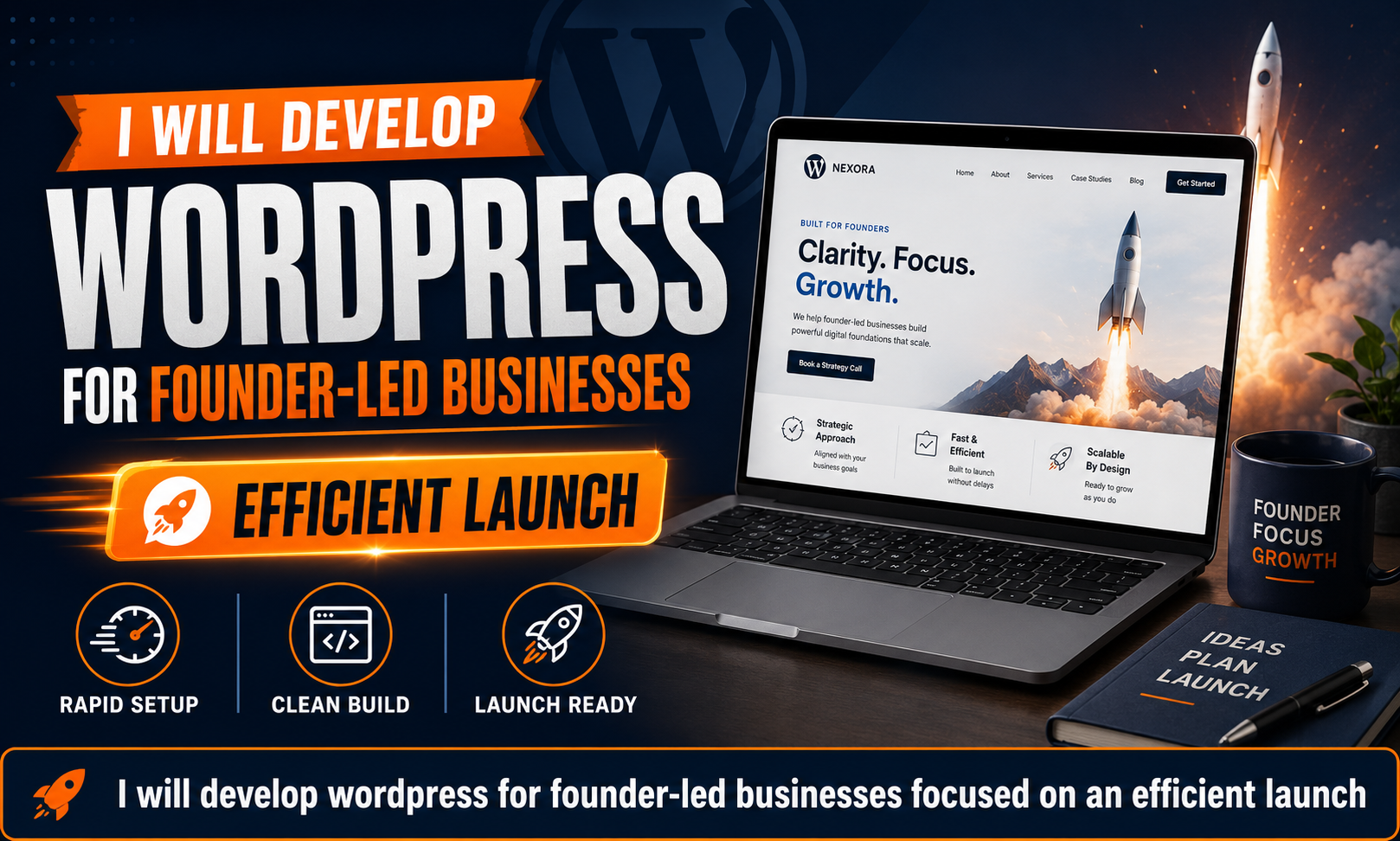 I will develop wordpress for founder-led businesses focused on an efficient launch