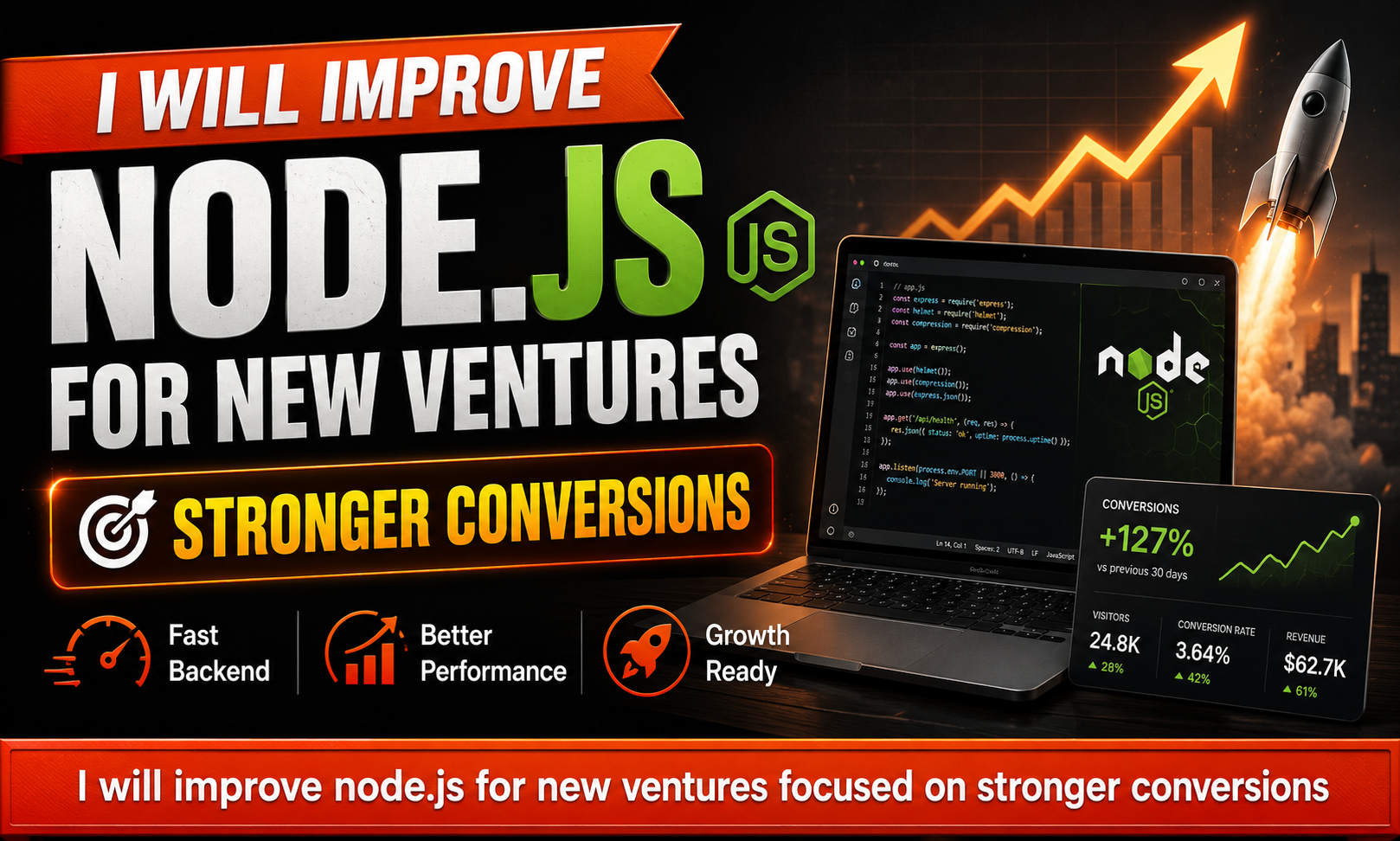 I will improve node.js for new ventures focused on stronger conversions