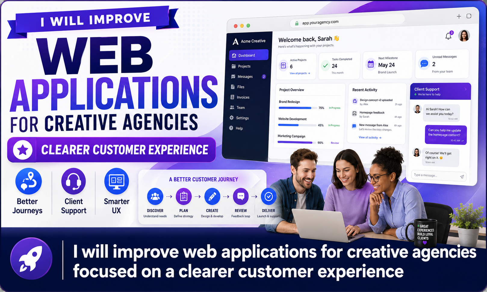 I will improve web applications for creative agencies focused on a clearer customer experience