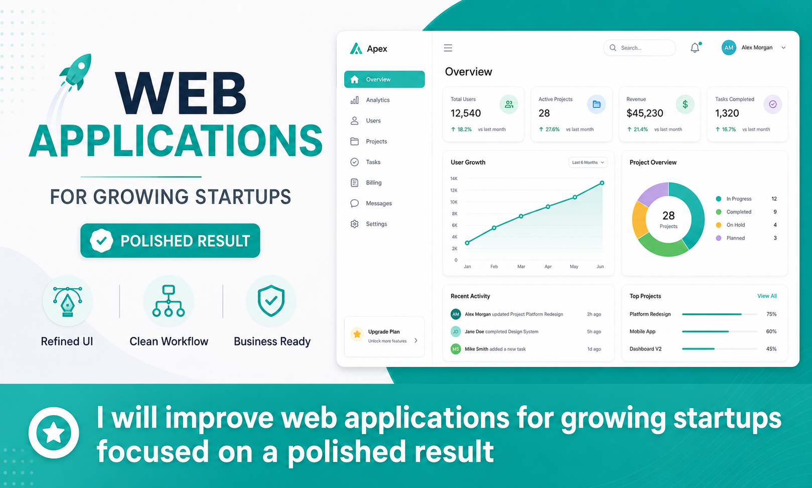 I will improve web applications for growing startups focused on a polished result