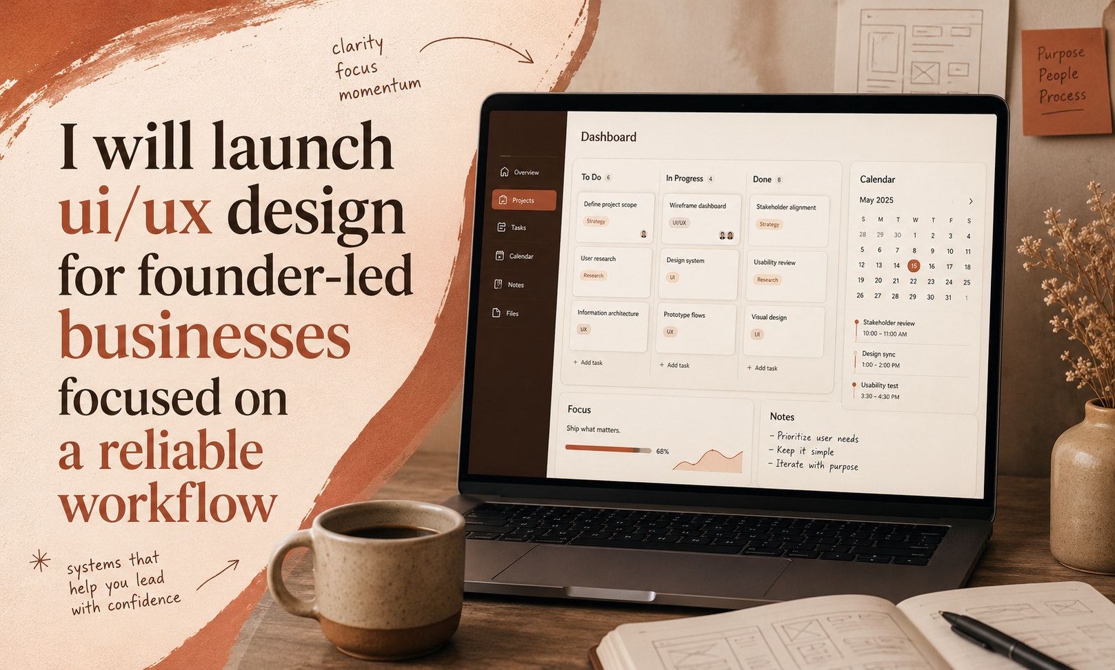 I will launch ui/ux design for founder-led businesses focused on a reliable workflow