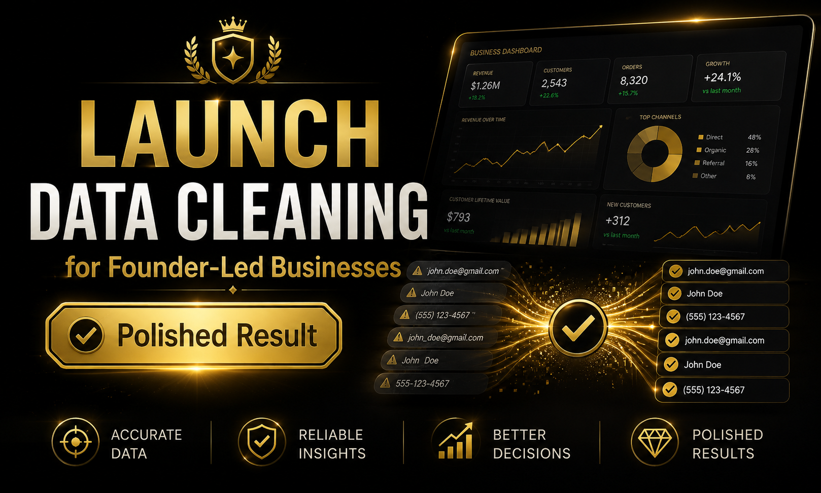 I will launch data cleaning for founder-led businesses focused on a polished result