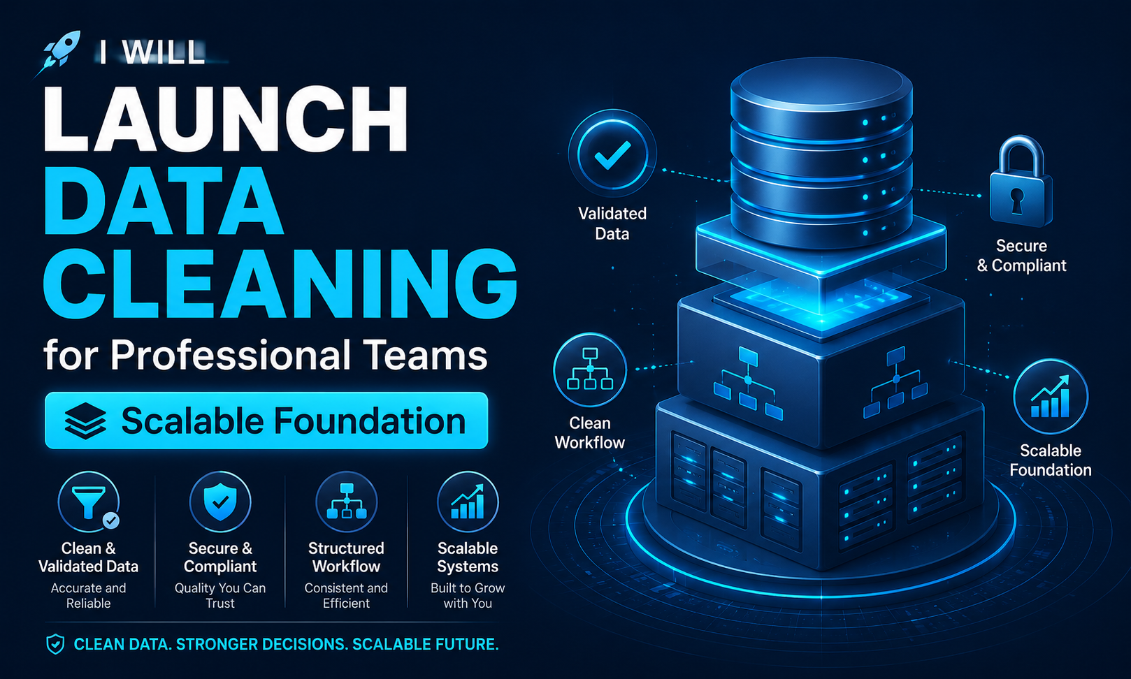 I will launch data cleaning for professional teams focused on a scalable foundation
