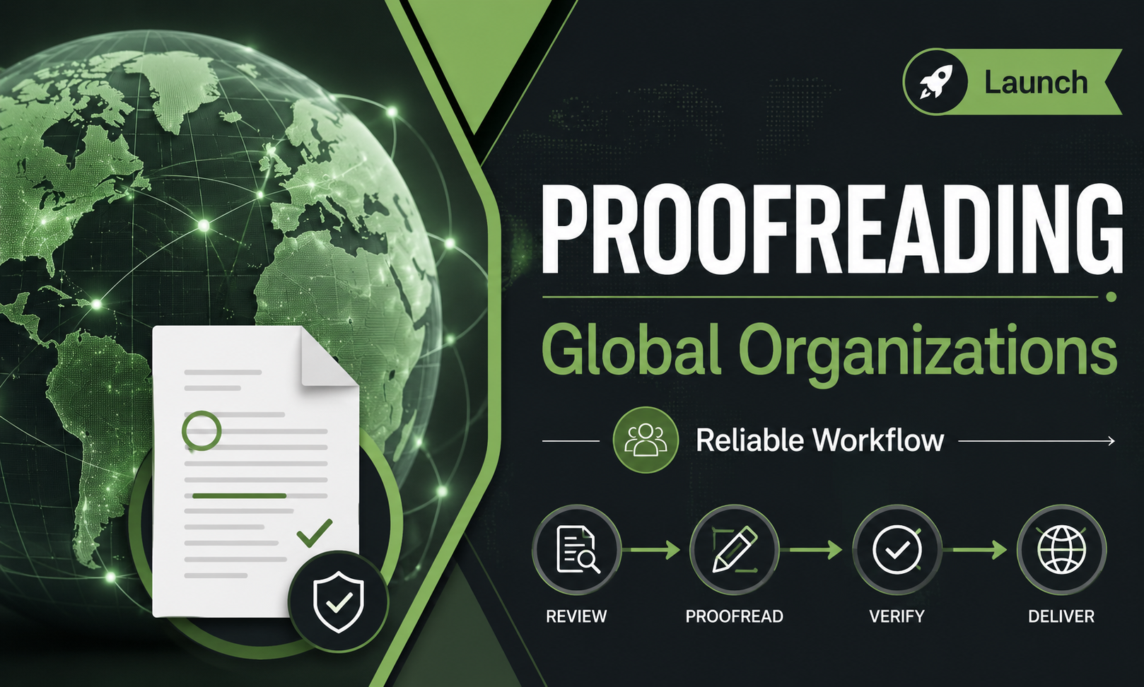 I will launch proofreading for global organizations focused on a reliable workflow