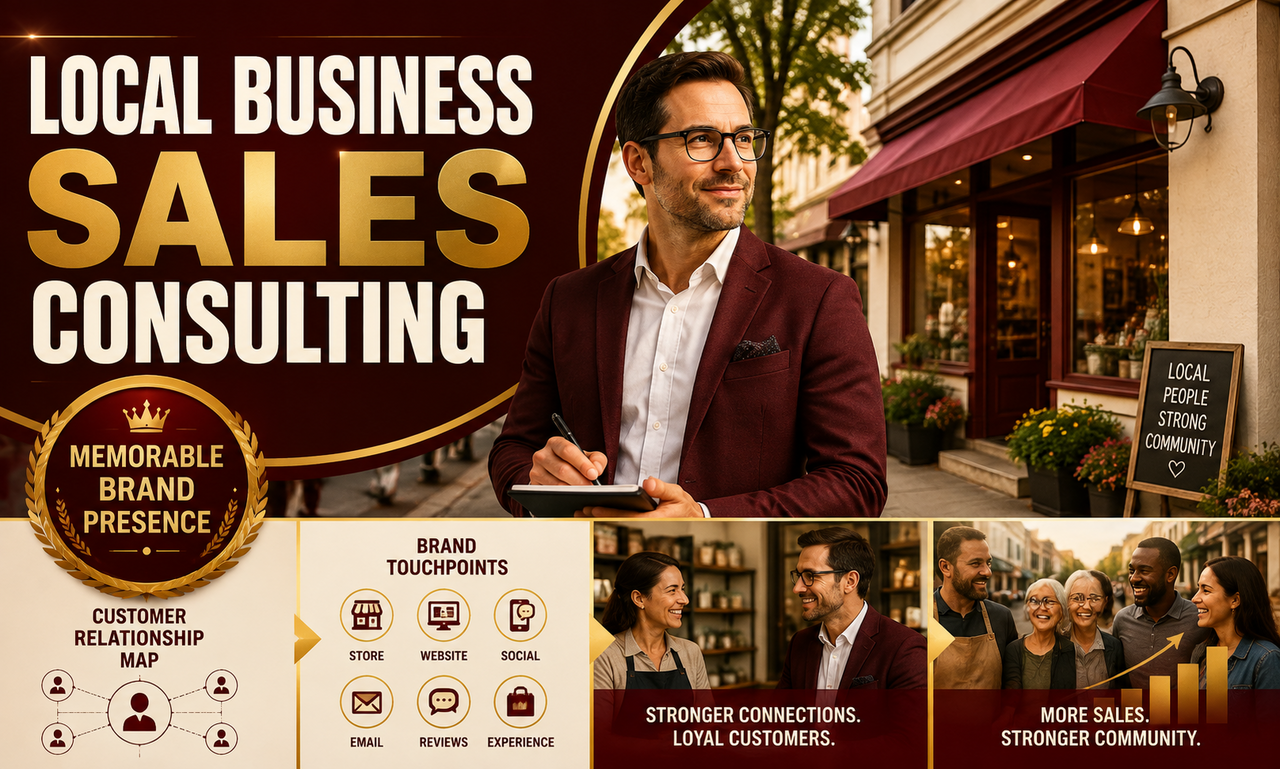 I will launch sales consulting for local businesses focused on a memorable brand presence