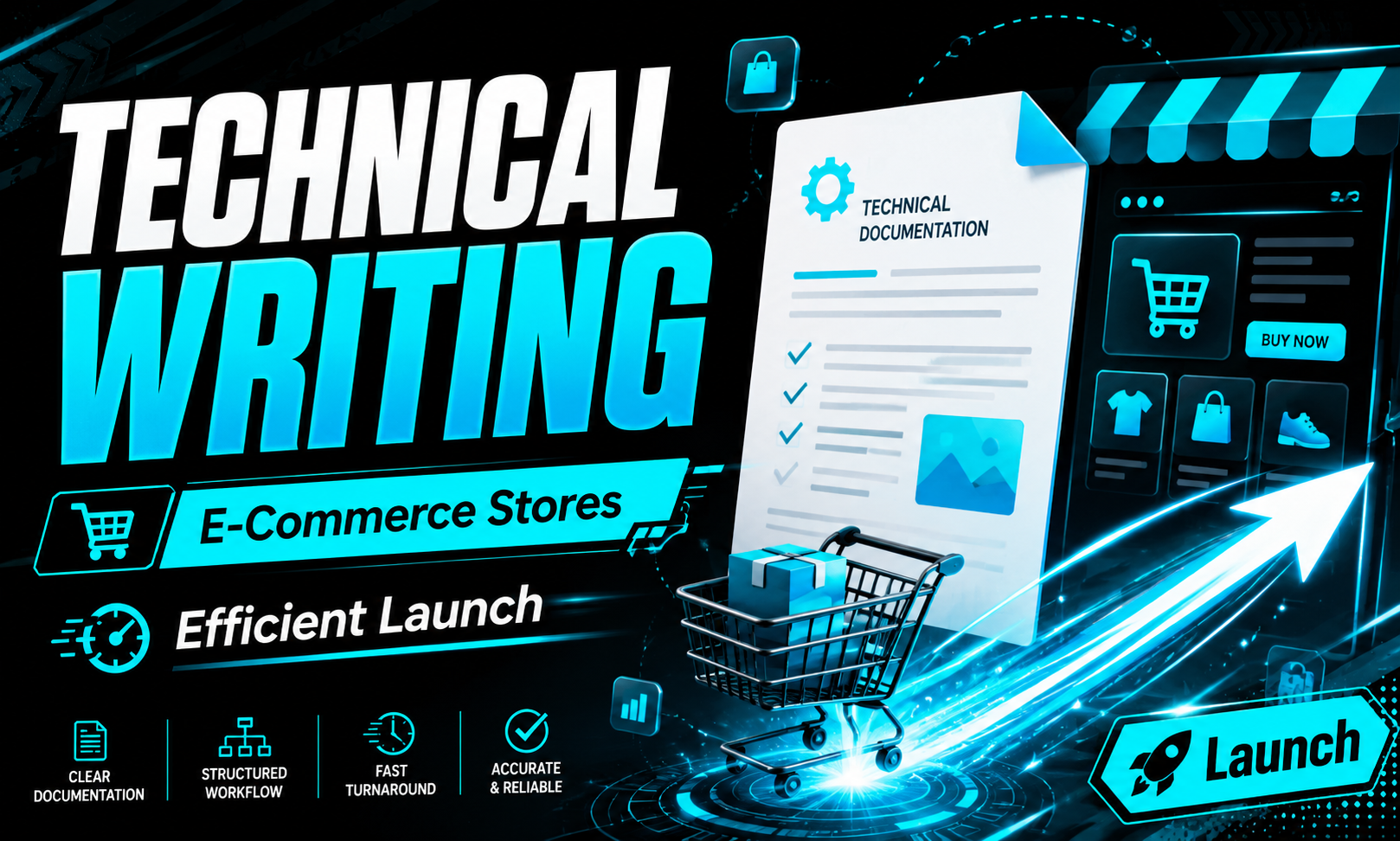 I will launch technical writing for e-commerce stores focused on an efficient launch