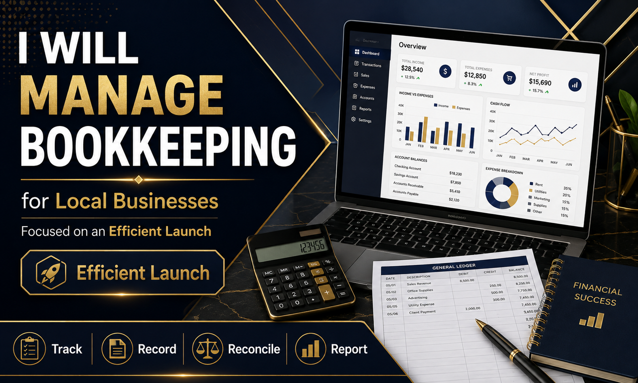 I will manage bookkeeping for local businesses focused on an efficient launch